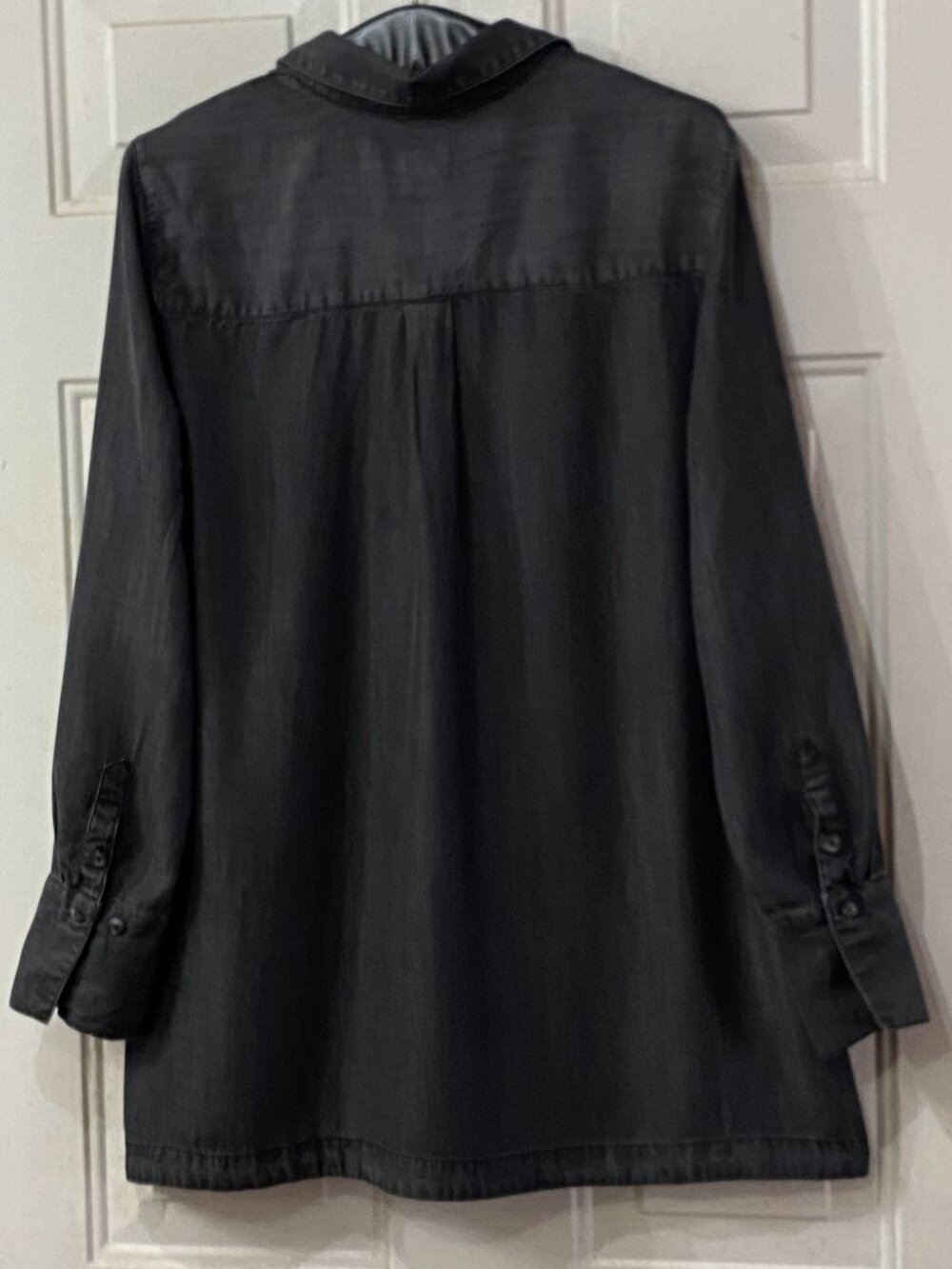 Chicos Tunic Popover Sz 2 (L) Long Sleeve Charcoal Gray Denim Tencel Side Button - Picture 5 of 9